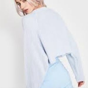 Wildfox Ribbed Knit Crop Blue Top Crew Shirt